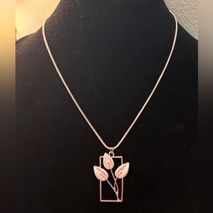 Vintage White Lily Pendant Necklace